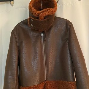 Brown Faux Motor Jacket with Fur Trim